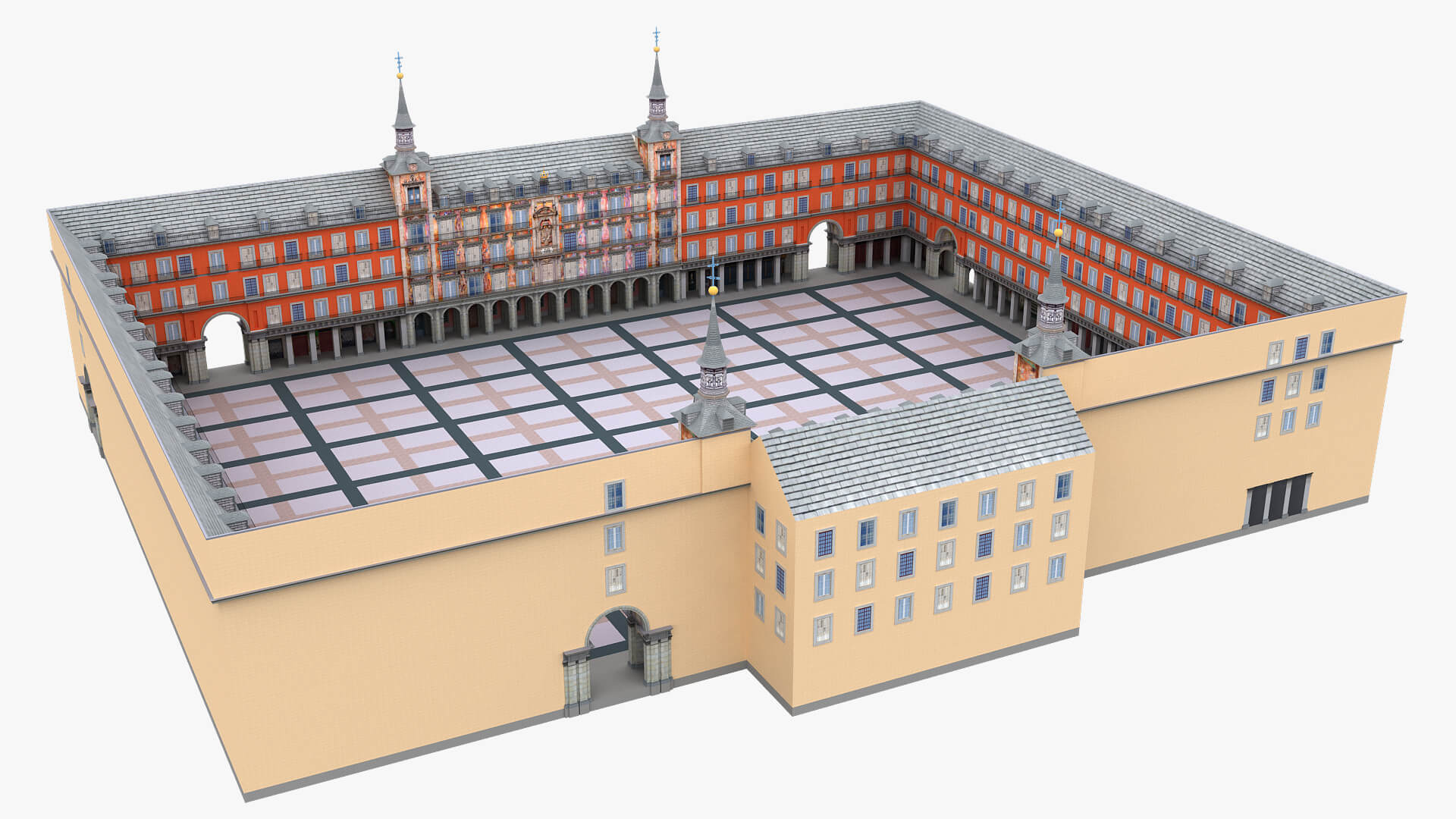 plaza mayor town square spain building madrid europe structure square paris 3d model street architecture city urban exterior exterior city landmark cityscape lowpoly