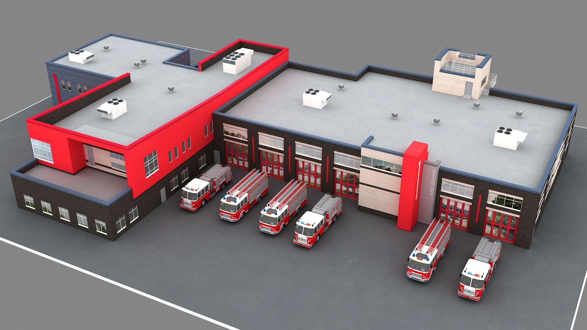 Fire Station Building 3d Model