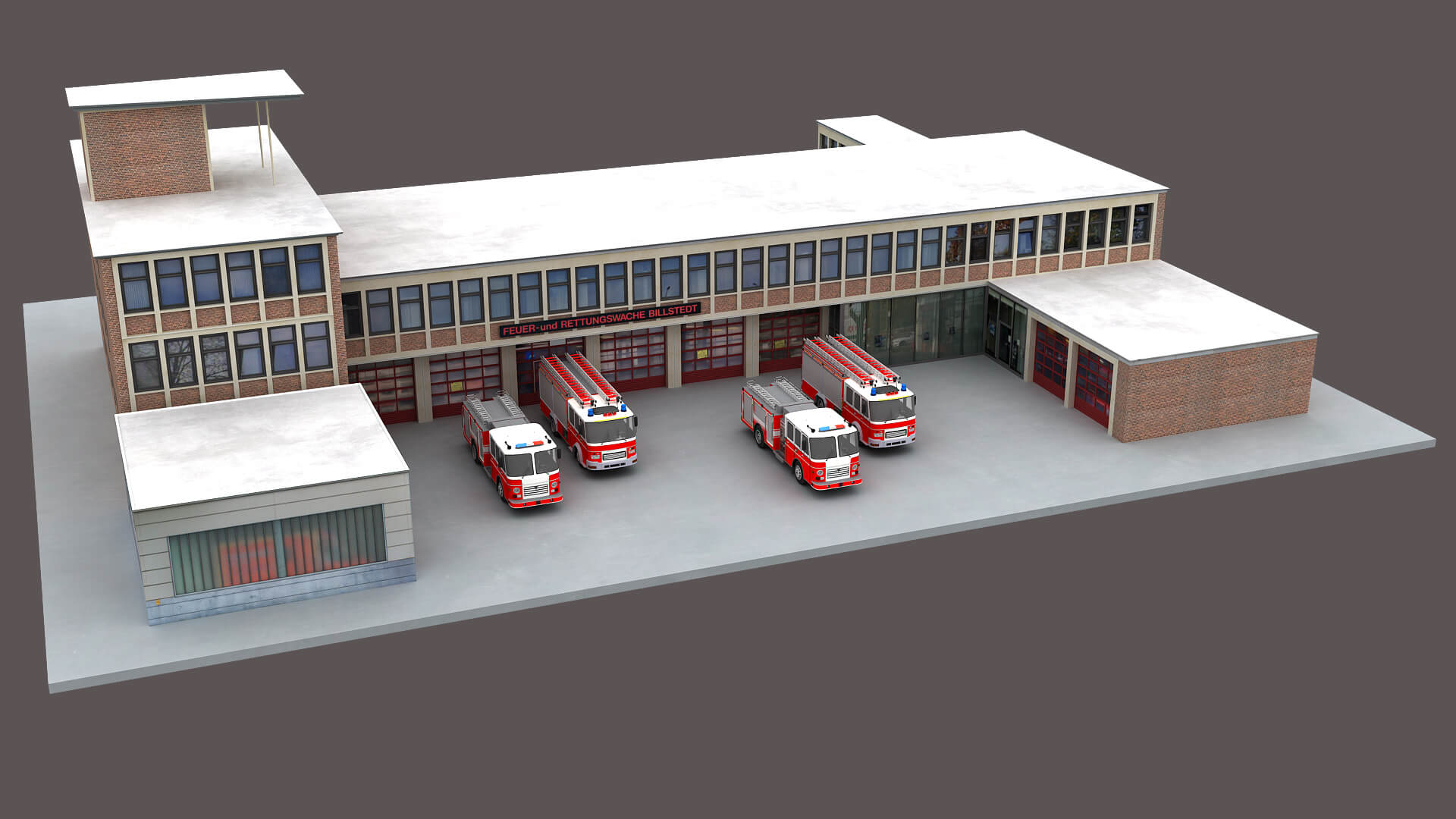 German Fire and rescue station Feuer- und Rettungswache 3d Model