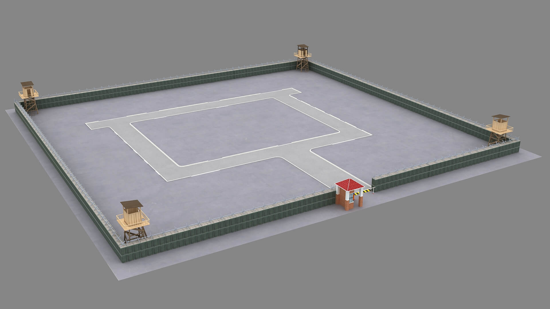 Military Base Area With Gate 3d Model
